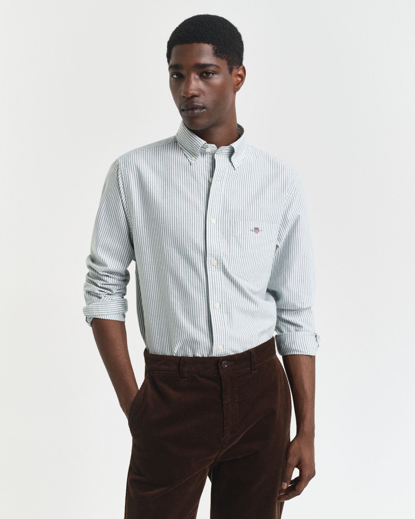 Chemise Oxford classique à rayures banquier coupe droite