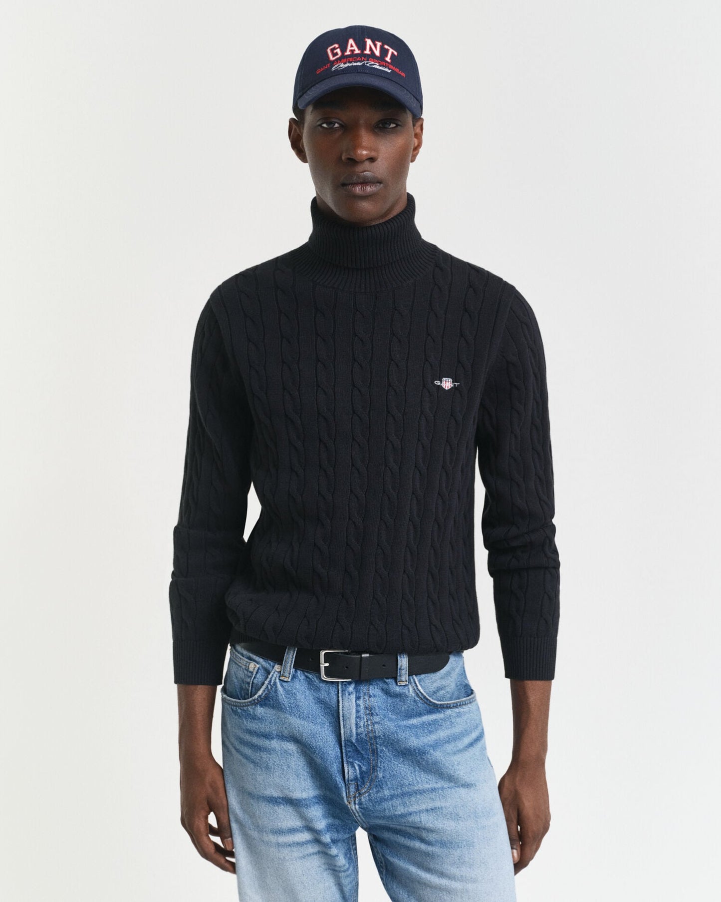 Baumwoll-Zopfstrick-Rollkragenpullover