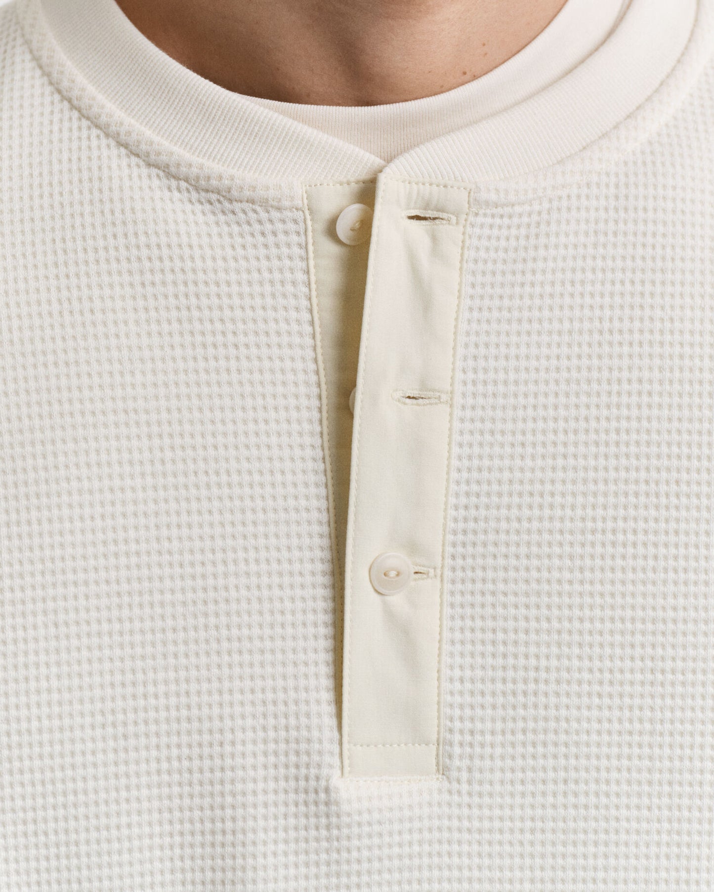 Waffle Textured Long Sleeve Henley T-Shirt