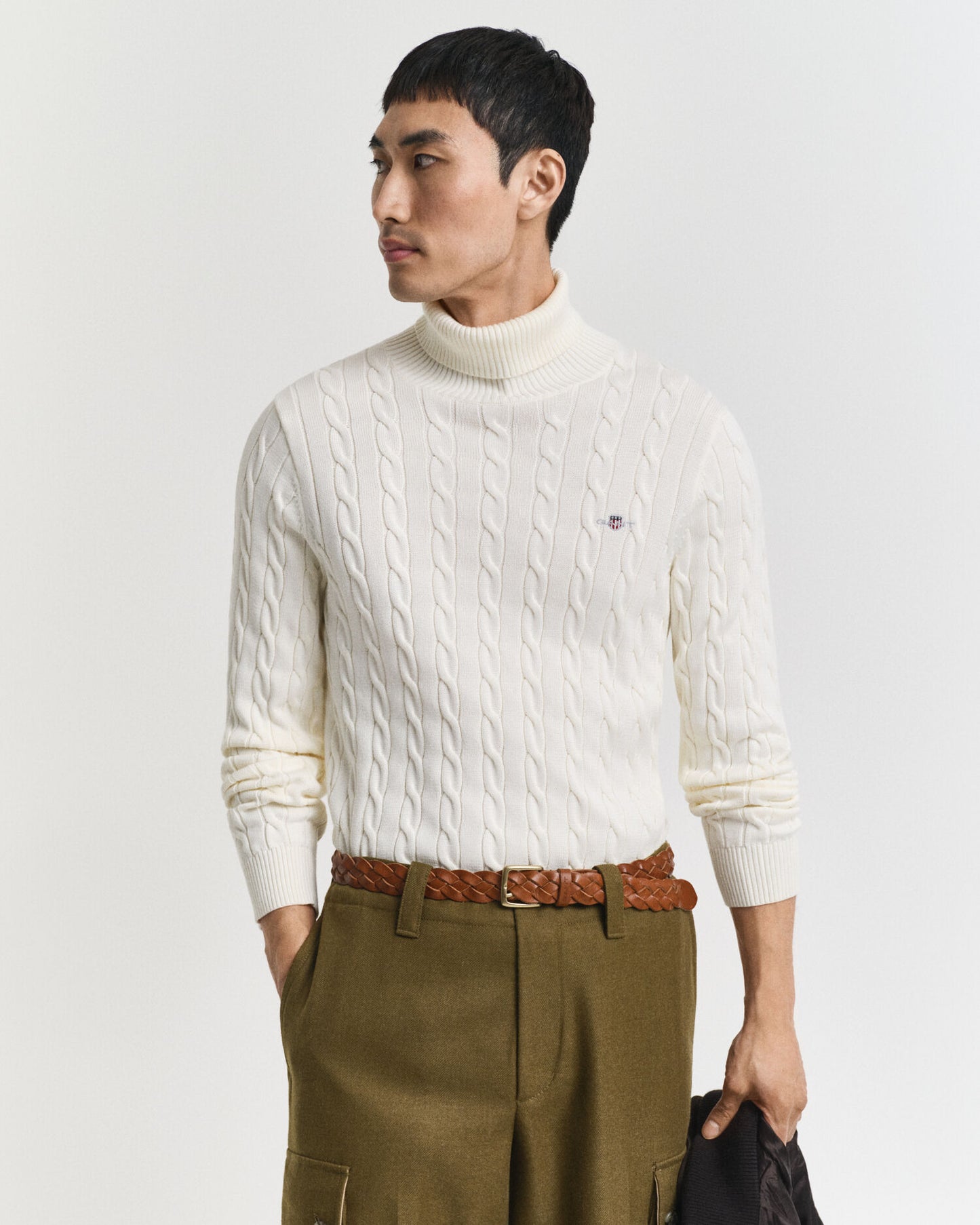 Baumwoll-Zopfstrick-Rollkragenpullover