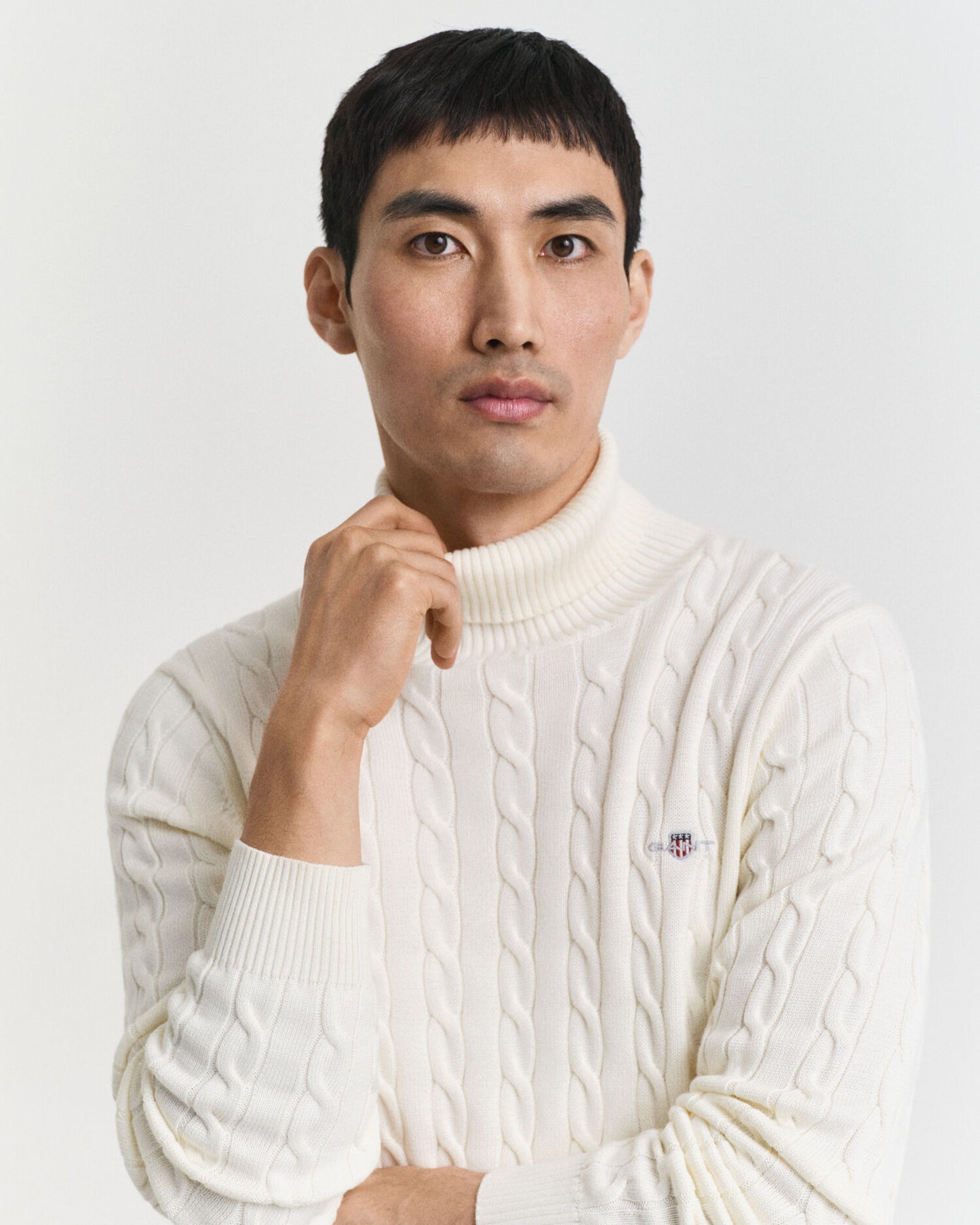 Baumwollrollkragenpullover mit Zopfmuster