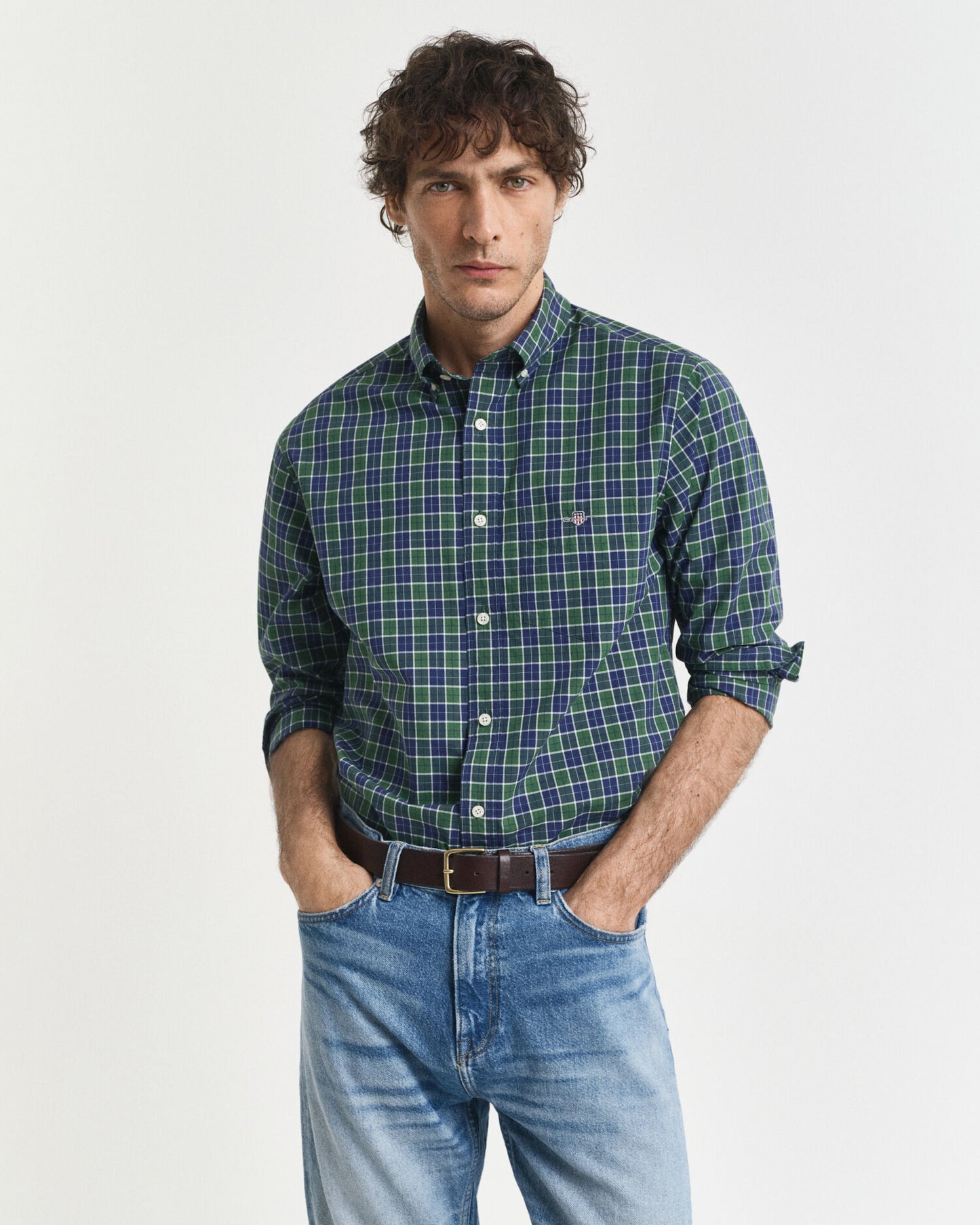 Chemise classique à carreaux en popeline coupe droite