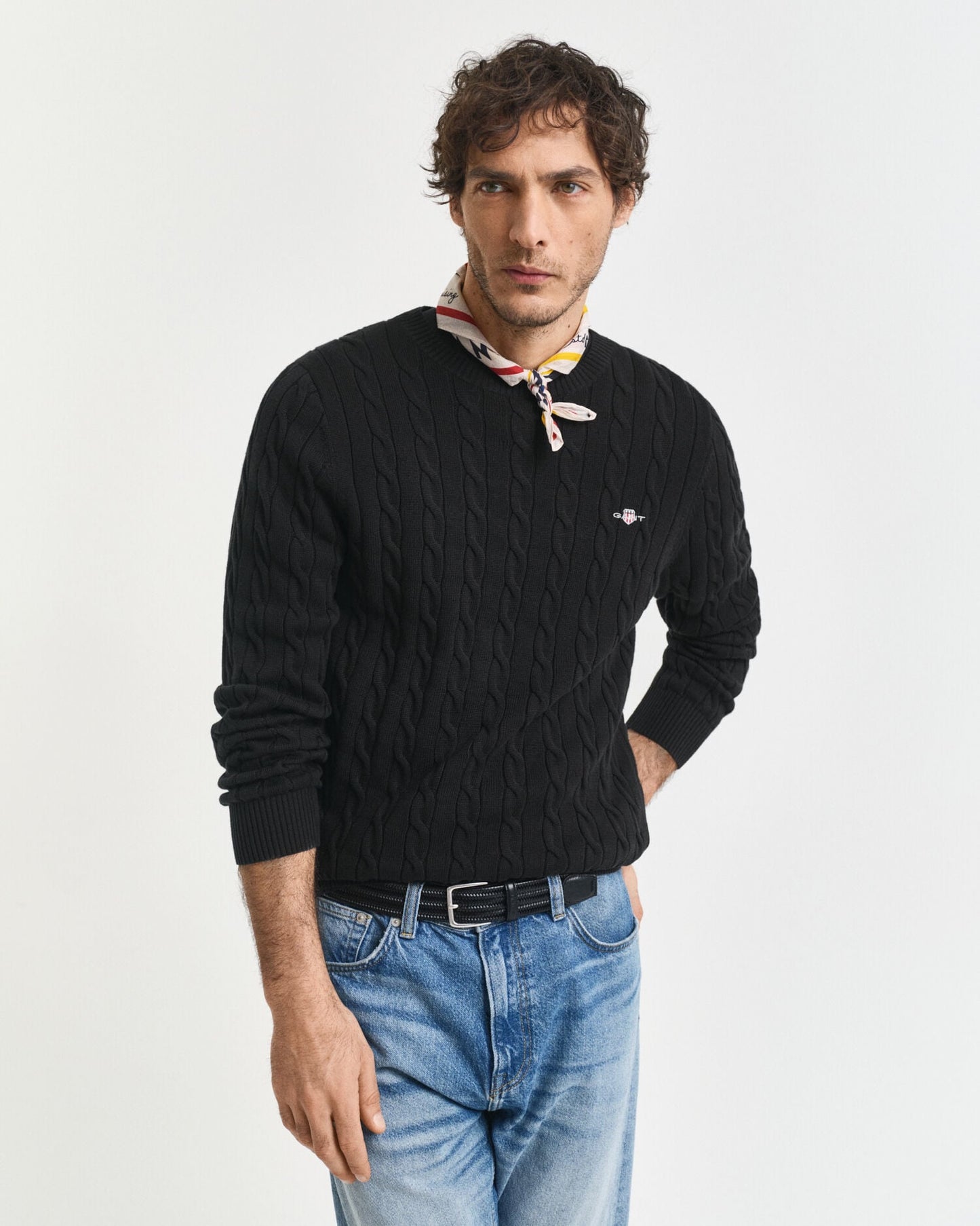 Pullover mit Rundhalsausschnitt aus Baumwolle mit Zopfmuster