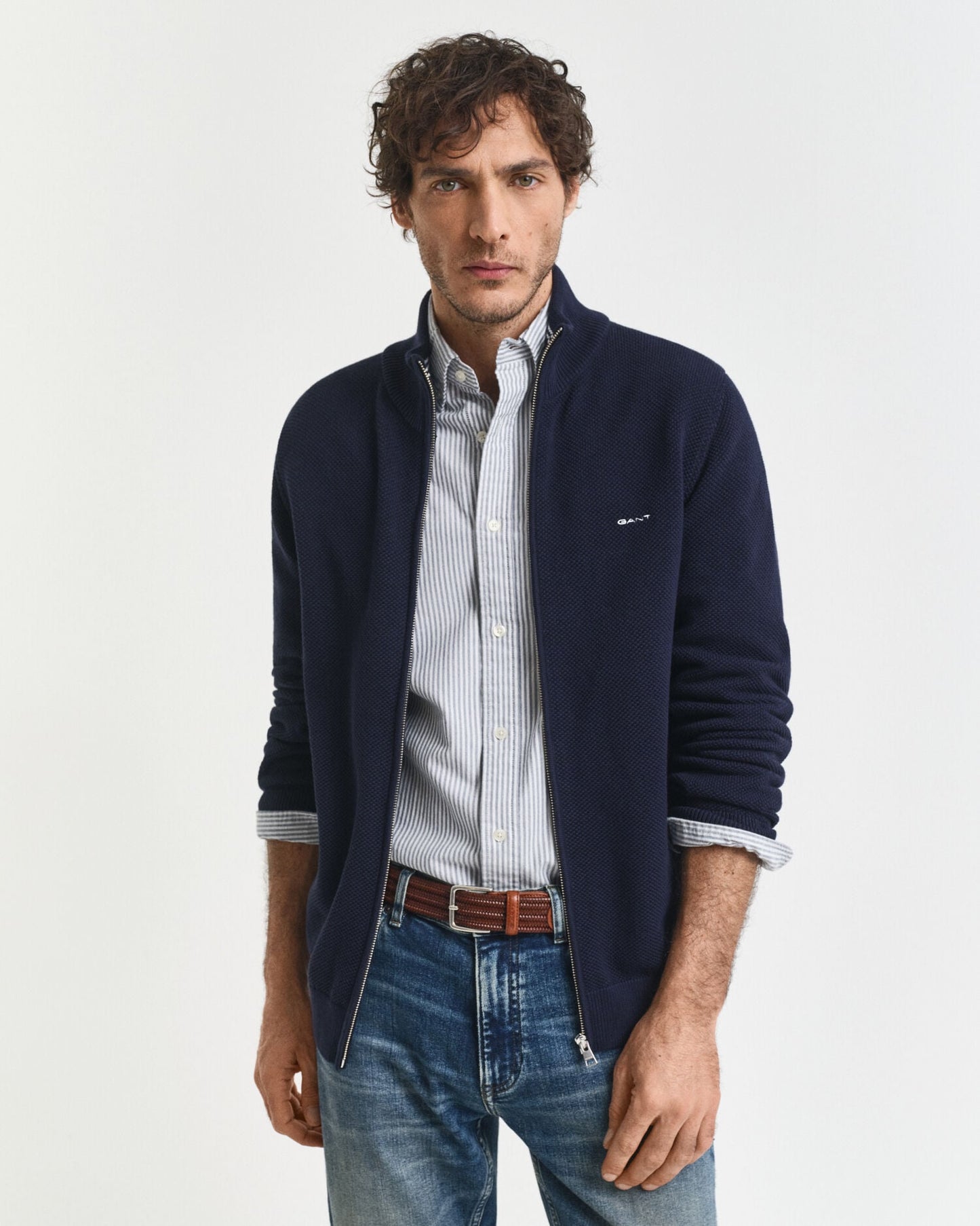 Cardigan en piqué de coton zippé